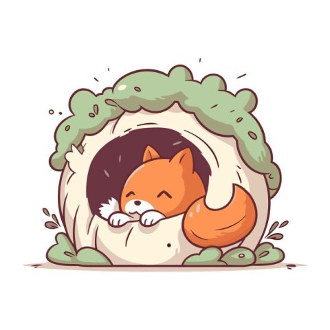 Cute fox sleeping in a hole. Vector illustration in cartoon styl