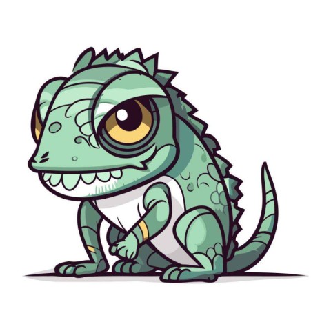 Cute cartoon iguana isolated on white background. Vector illustr