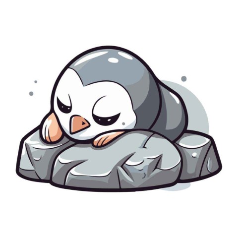 Cute penguin sleeping on the rock. Vector cartoon illustration.