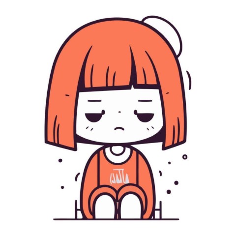 Cute little sad girl. Vector illustration in doodle style.