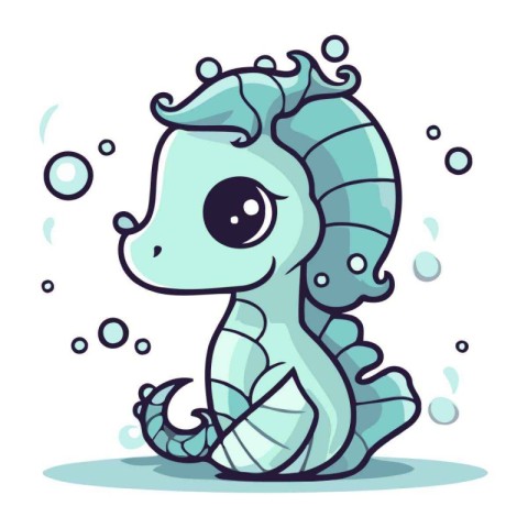 Cute cartoon seahorse in the water. Vector illustration.