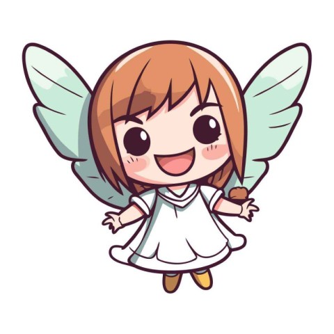 Cute little angel girl with wings. Cartoon vector illustration i