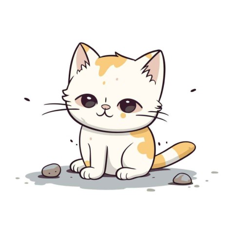 Cute cartoon cat sitting on the ground. Vector illustration isol