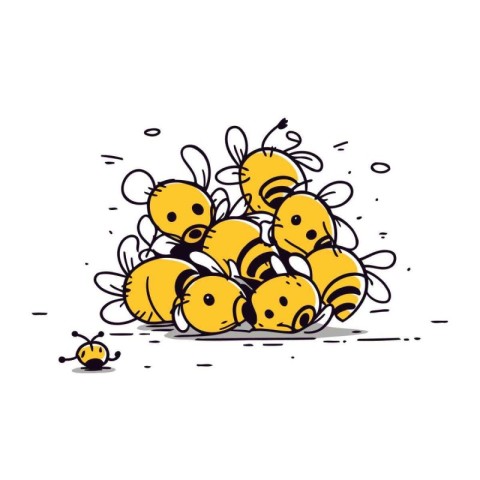 Cartoon bees on white background. Vector illustration. Doodle st