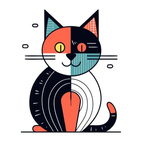 Cute cartoon cat. Colorful vector illustration in flat linear st