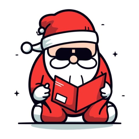 Santa Claus Cartoon Character Reading Book. Merry Christmas and