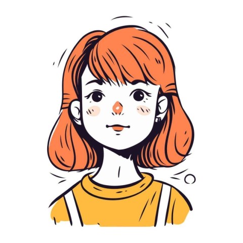 Vector illustration of a girl with red hair in a yellow T shirt.