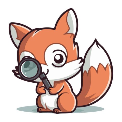 Cute fox with magnifying glass on a white background vector illu