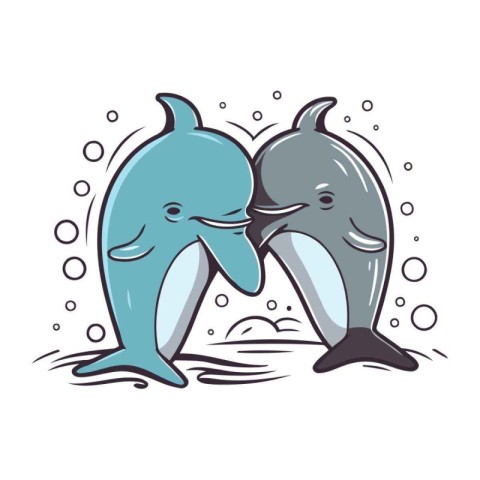 Two dolphins in love. Vector illustration in cartoon style isola