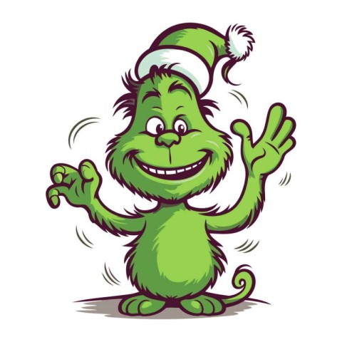 Cartoon green monster wearing a Santa Claus hat. Vector illustra