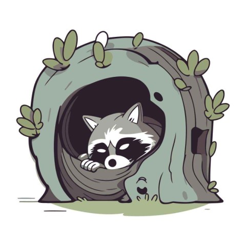 Raccoon in a cave. Vector illustration of a raccoon in a cave.