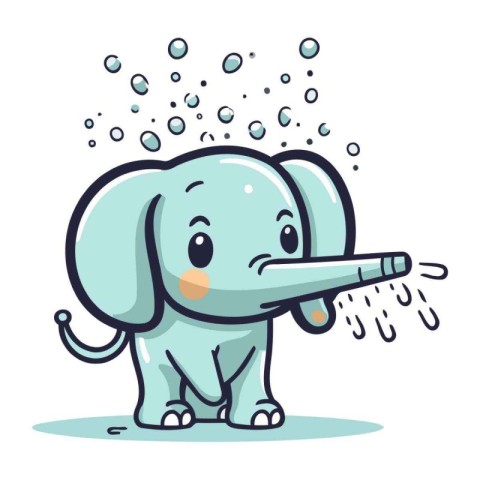 Cute Elephant Cleaning Her Face with Water Gun Vector Illustrati