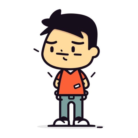 Sad boy cartoon character vector illustration. Cute sad boy char