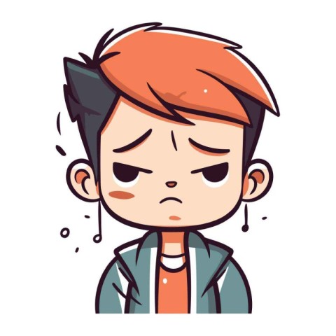 Sad boy cartoon. Vector illustration in flat style. Isolated on