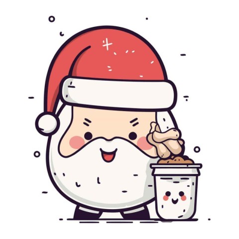 Cute Santa Claus with a cup of coffee. Vector illustration.