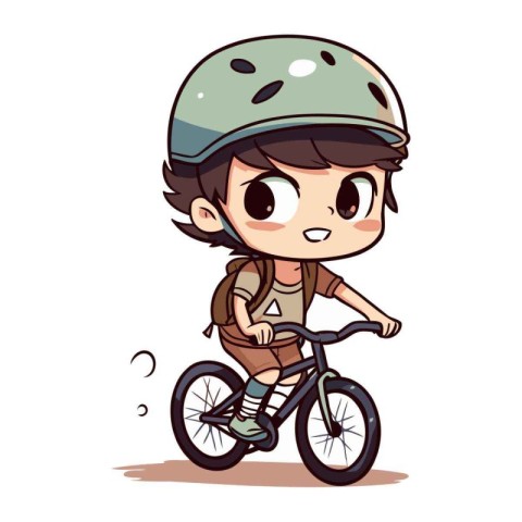 Biker boy with helmet. Vector illustration of a boy on a bicycle