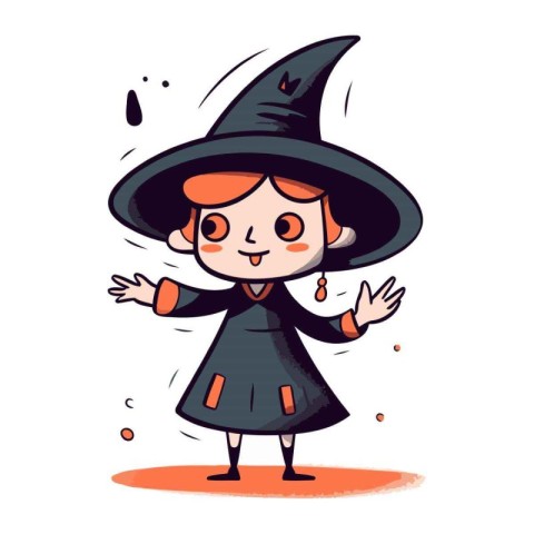 Cute little girl in witch costume. Vector cartoon character illu