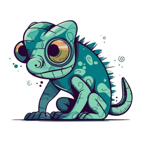 Vector illustration of a cute cartoon chameleon on a white backg