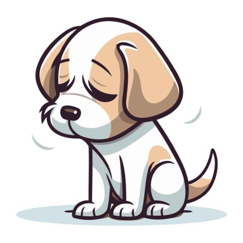 Cute cartoon beagle puppy sitting on white background. Vector il