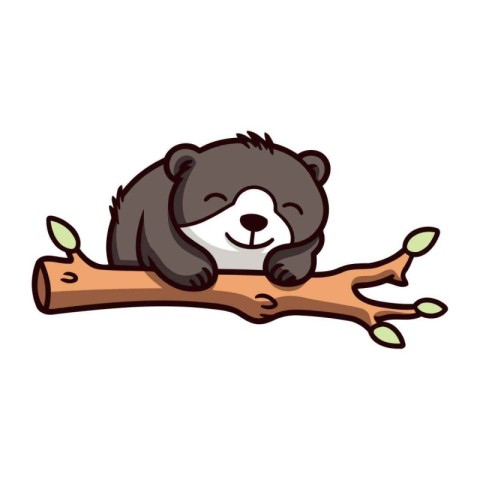 Cute cartoon panda sleeping on a tree branch. Vector illustratio