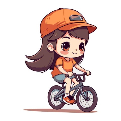 Cute little girl riding a bicycle. Vector illustration isolated