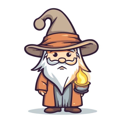 Wizard Cartoon Mascot Character With A Burning Candle Vector Ill