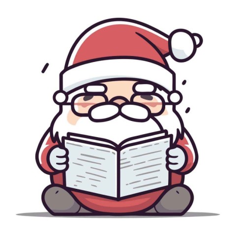 Santa Claus reading a book. Cute cartoon character vector illust