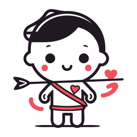 Cute cartoon little boy with bow and arrow. Vector illustration.