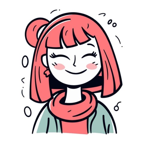 Vector illustration of a girl with pink hair and a red scarf.