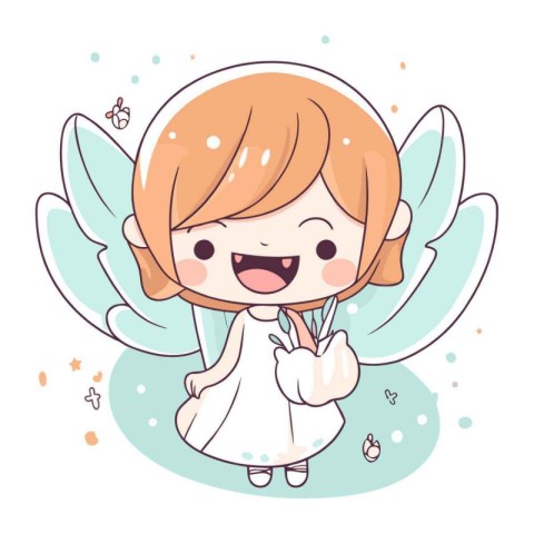 Cute little angel with wings. Vector illustration in cartoon sty