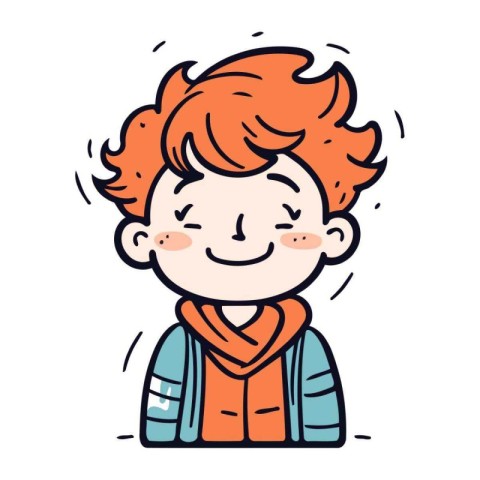 Vector illustration of a red haired boy in warm clothes. Cartoon