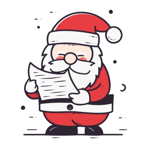 Cartoon Santa Claus reading a letter. Christmas and New Year vec