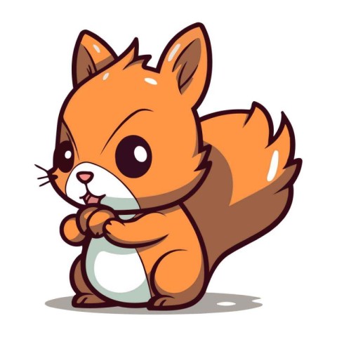 Cute cartoon squirrel with a nut in his hand. Vector illustratio