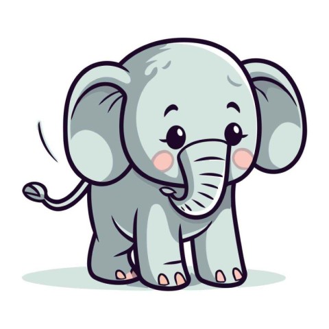 Cute little elephant isolated on white background. Vector cartoo