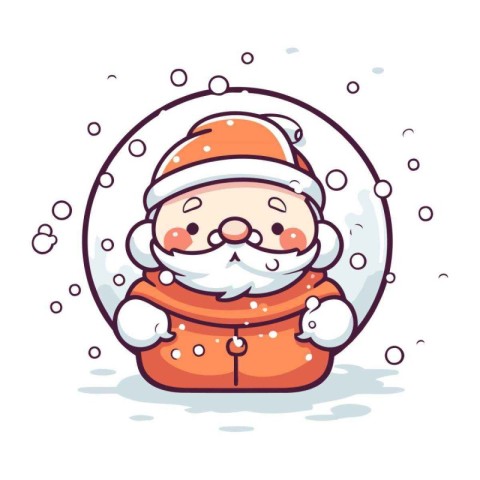 Cute Cartoon Santa Claus in Snow Globe. Vector Illustration.