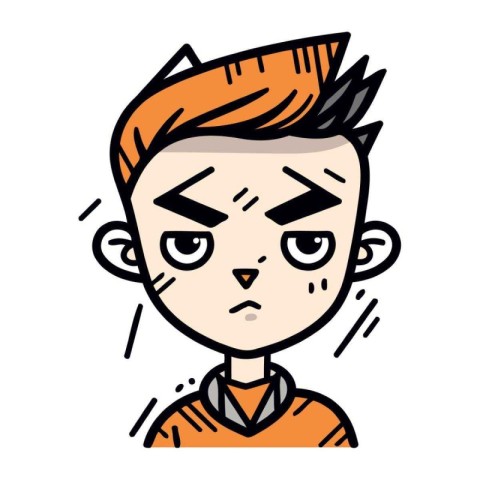 Angry boy with tears in his eyes. Vector illustration of a sad b