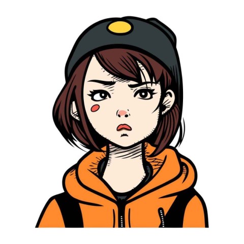 A girl in a cap and a yellow jacket. Vector illustration.