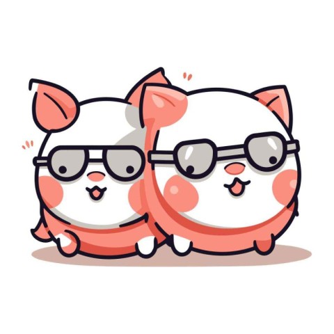 Cute cat and dog in glasses. Vector cartoon character illustrati