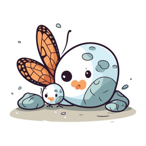 Butterfly and caterpillar on the ground. Vector illustration.