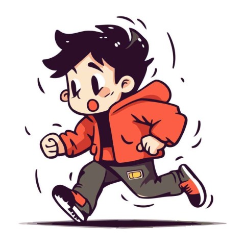 Vector illustration of a boy in a red jacket running in a hurry.