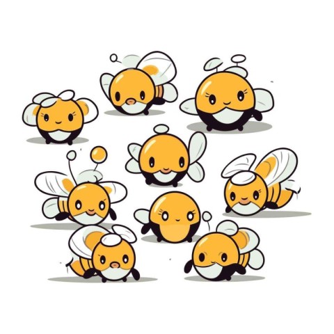 Cartoon bee character with different facial expressions. Vector