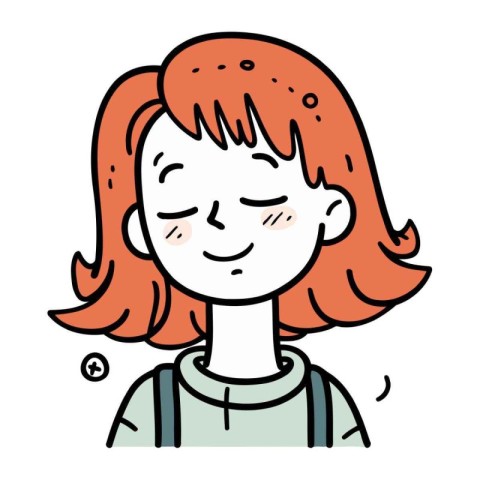 Illustration of a cute little redhead girl with closed eyes.