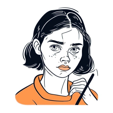 Woman with a pencil in her hand. Vector illustration in sketch s