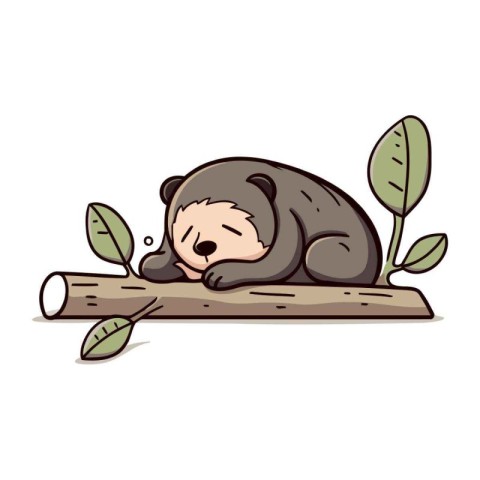 Cute cartoon bear sleeping on a tree branch. Vector illustration