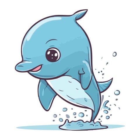 Cute cartoon dolphin jumping out of the water. Vector illustrati