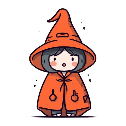 Little girl in a witch costume. Vector illustration in cartoon s