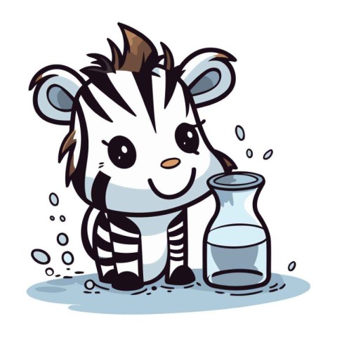 Cute zebra with a glass of milk. Vector illustration.