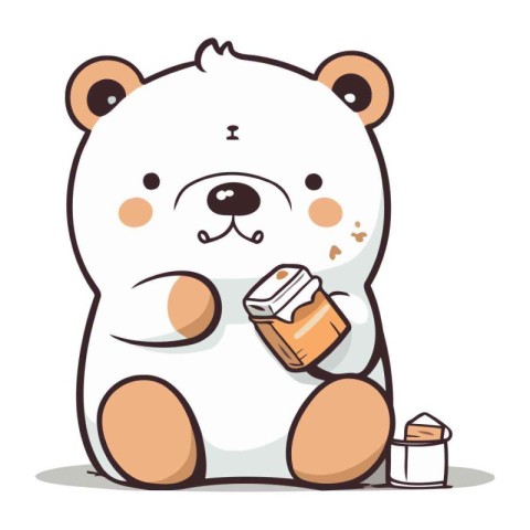 Polar bear with cream in hand. Cute cartoon vector illustration.