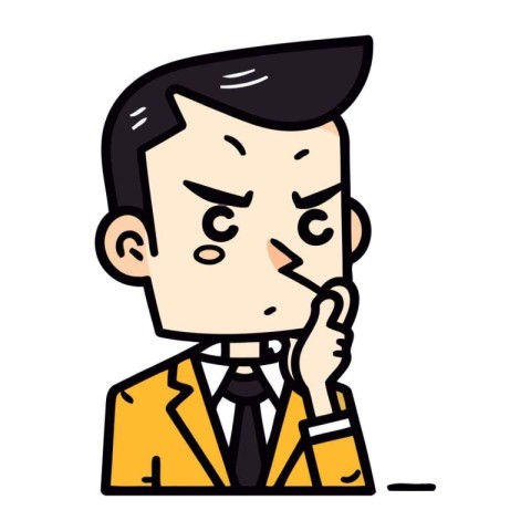 Illustration of a man in suit thinking about something on white