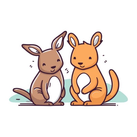 Cute kangaroos. Vector illustration. Cartoon style.